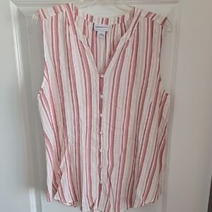 Liz Claiborne Pink Vertical Stripe Sleeveless Button Front Blouse